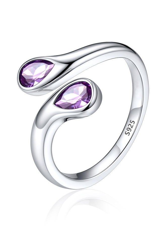 Silvora 925 Sterling Silver Ring Adjustable Open Rings for Women,Birthstone Ring Wedding Band Promise Ring Mother's Day Gifts - Image 1